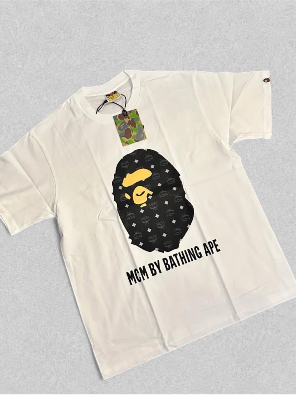 Bape White T-Shirt with Black & Yellow Ape Graphic